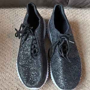 Black Glitter Sneakers with White Soles
